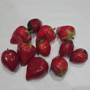 Vintage Paper Mache Red Strawberry Ornaments - Set of 11